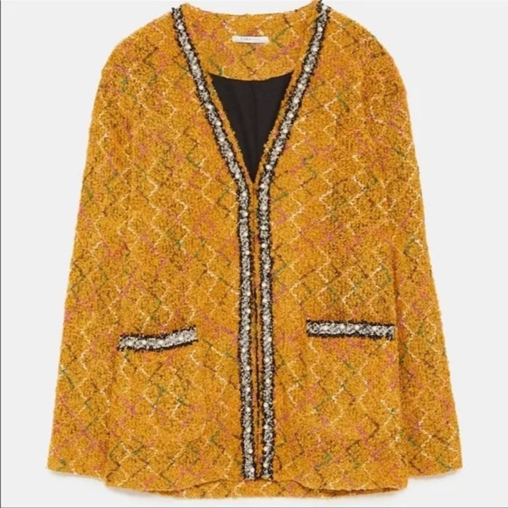 Zara Women's Pearl Beaded Tweed Jacket/Cardigan Size M - Picture 4 of 7
